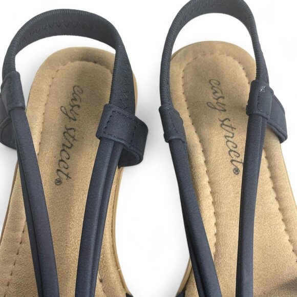 Easy‎ Street Navy Blue Strappy Wedge Sandals Women's SZ 6 Comfort Cushion NWOT - Picture 3 of 6